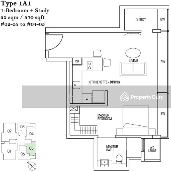 1Bed-570 sqft