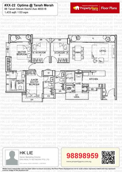 Optima @ Tanah Merah, 88 Tanah Merah Kechil Avenue, 4 Bedrooms, 1,430 sqft, Apartment For Rent, by HK LIE, 16453777 -  Floor plan - PropertyGuru.com.sg