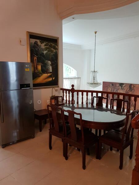 DINING ON MEZZANINE FLOOR JUST OUTSIDE ENCLOSED DRY KITCHEN WITH BUILT IN FRIDGE 