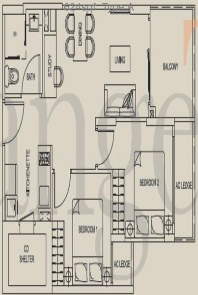 2Beds-624sqft
