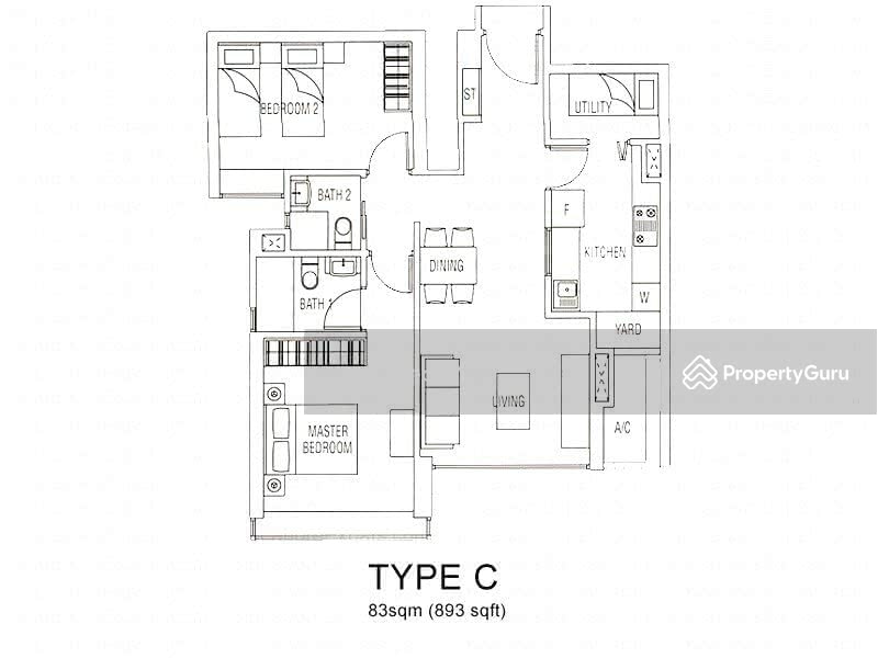2Beds-893sqft