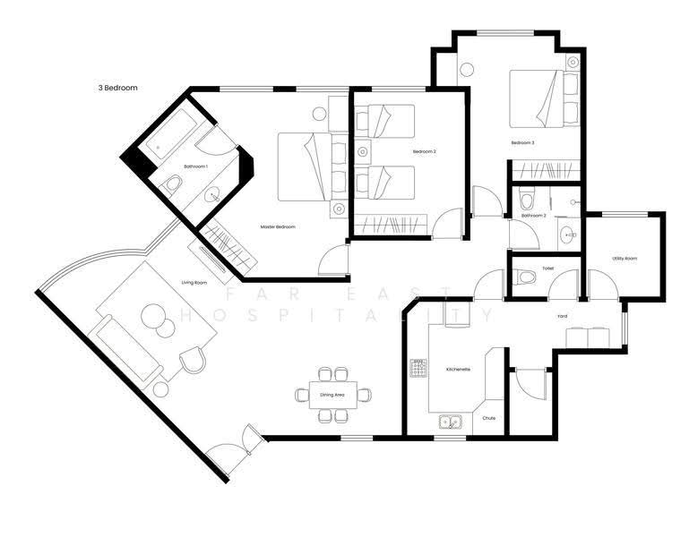 Village Residence West Coast, West Coast, Buona Vista / West Coast / Clementi New Town, 3 Bedrooms, 1,283 sqft, Apartment For Rent, by Far East Hospitality, 18763739 - 3 Bedroom Floor Plan - PropertyGuru.com.sg