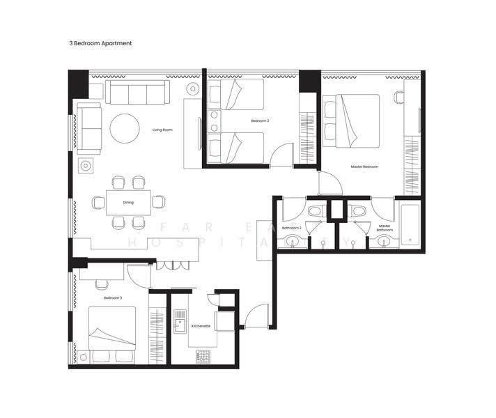Orchard Scotts Residences, Anthony Road, Orchard / River Valley, 3 Bedrooms, 1,141 sqft, Apartment For Rent, by Far East Hospitality, 18803641 - 3 Bedroom Apartment Floor Plan - PropertyGuru.com.sg