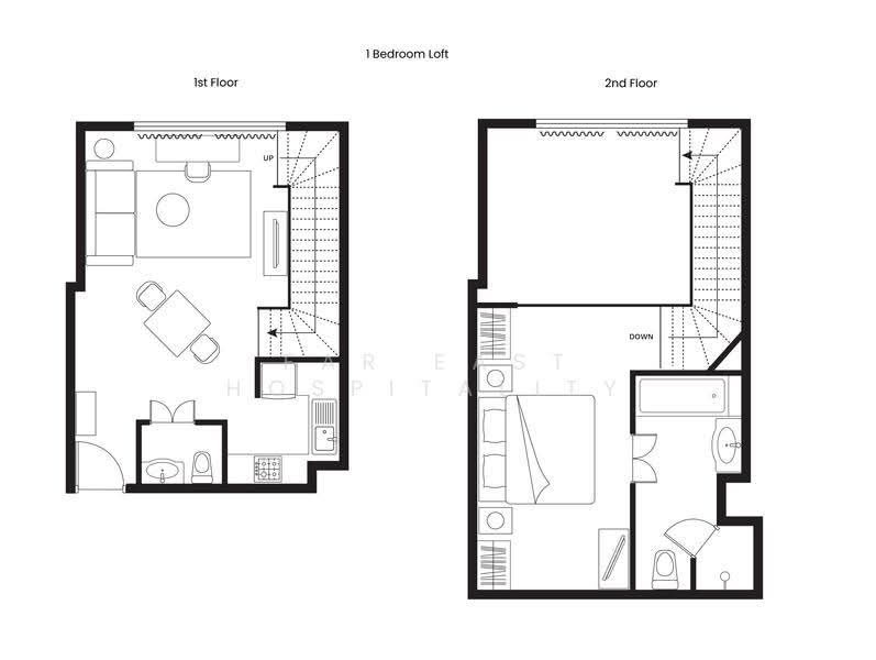 Orchard Parksuites, Orchard Turn, Orchard / River Valley, 2 Bedrooms, 791 sqft, Apartment For Rent, by Far East Hospitality, 18803696 - 1 Bedroom Loft Floor Plan - PropertyGuru.com.sg