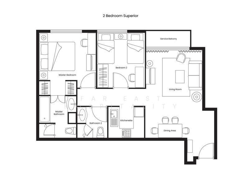 Orchard Parksuites, Orchard Turn, Orchard / River Valley, 2 Bedrooms, 791 sqft, Apartment For Rent, by Far East Hospitality, 18803696 - 2 Bedroom Superior Floor Plan - PropertyGuru.com.sg