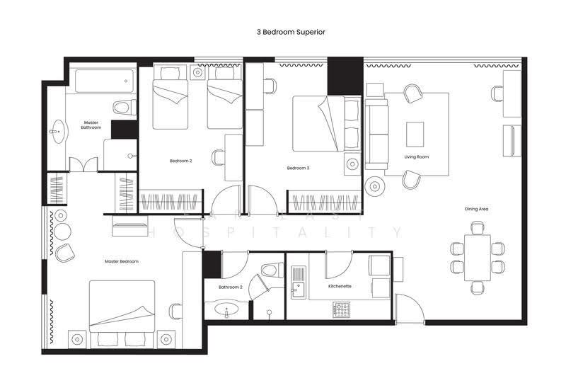 Orchard Parksuites, Orchard Turn, Orchard / River Valley, 2 Bedrooms, 791 sqft, Apartment For Rent, by Far East Hospitality, 18803696 - 3 Bedroom Superior Floor Plan - PropertyGuru.com.sg