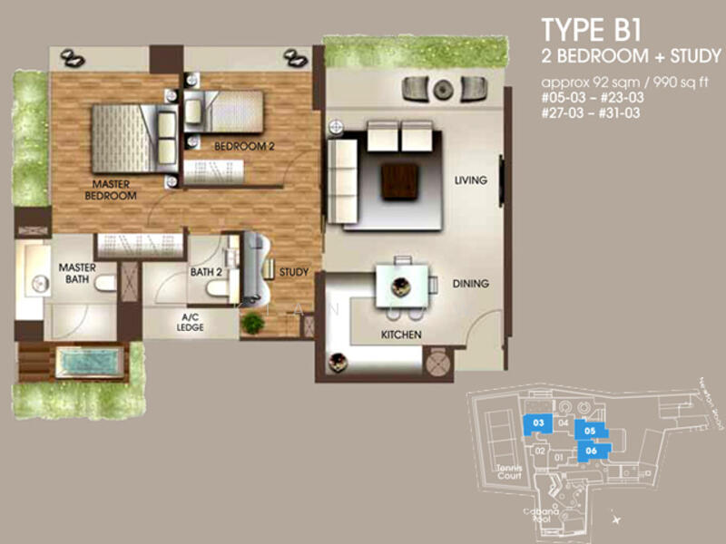 2Beds-990sqft