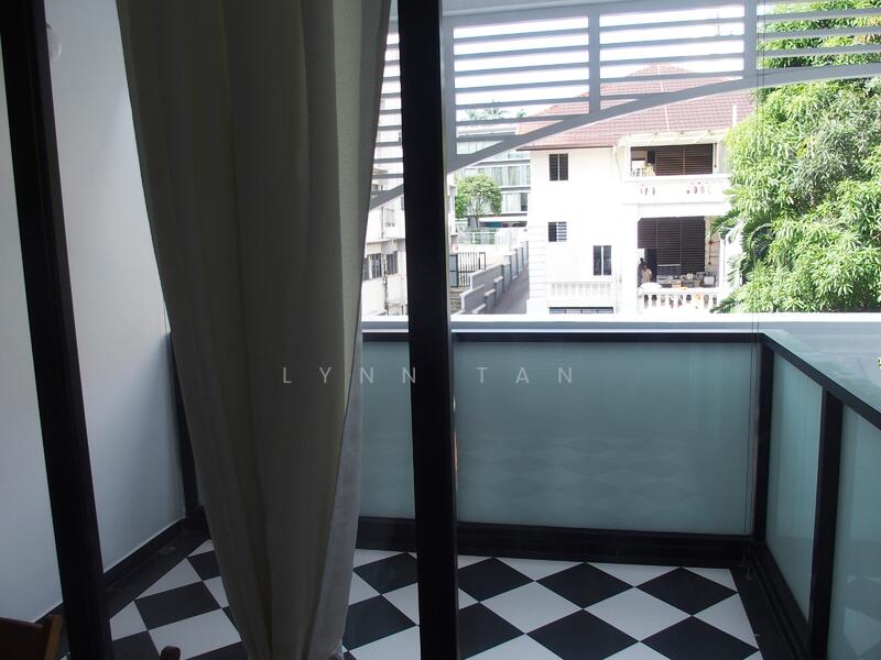 Balcony with roller blinds
