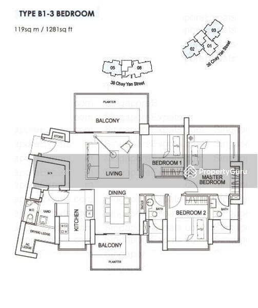 3Bed-1,270 sqft
