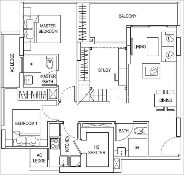 3Bed-850 sqft