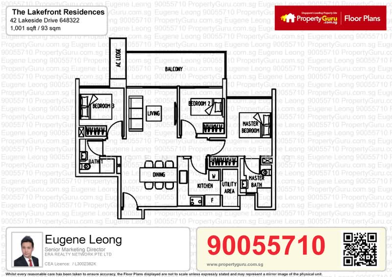 The Lakefront Residences, 42 Lakeside Drive, 3 Bedrooms, 1,001 sqft, Condominium For Rent, by Eugene Leong, 20022856 - PropertyGuru.com.sg