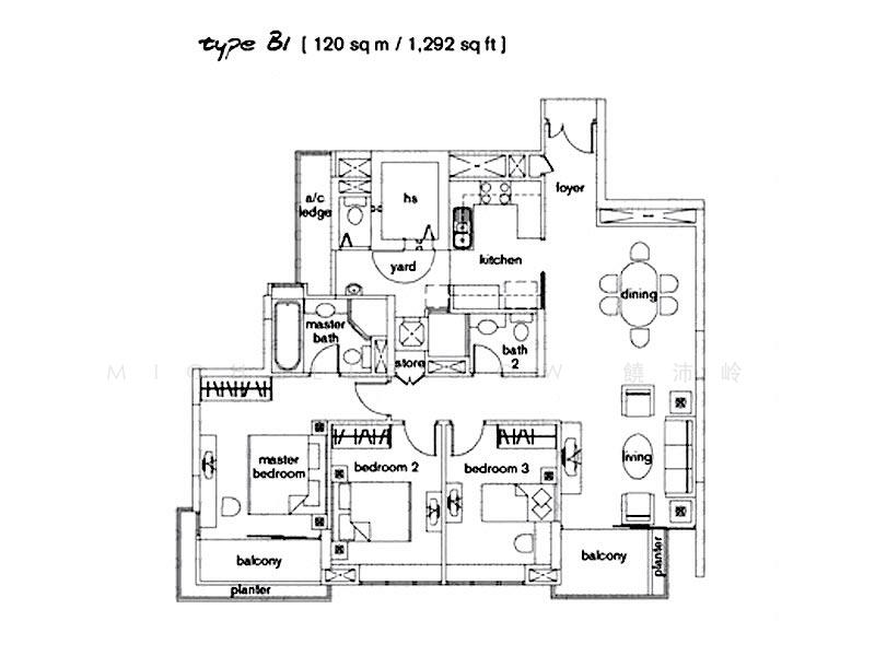 3Bed-1,292 sqft
