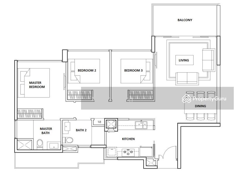 3Bed-990 sqft
