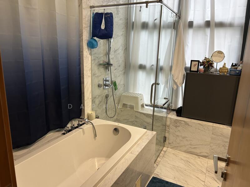 Master bathroom with shower cubicle and long bath tub