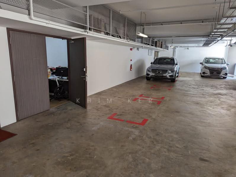 Two entrance ramp up to warehouse and office