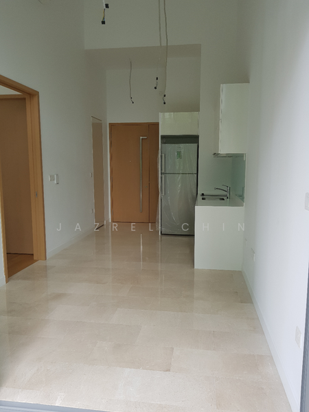 View from balcony of the living & dining area. Left door leads to master bedroom