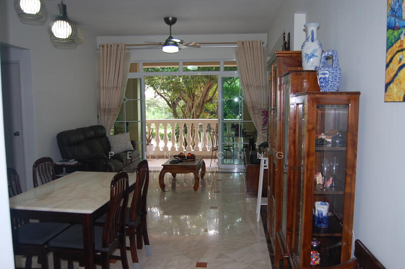 Fully furnished living area with patio