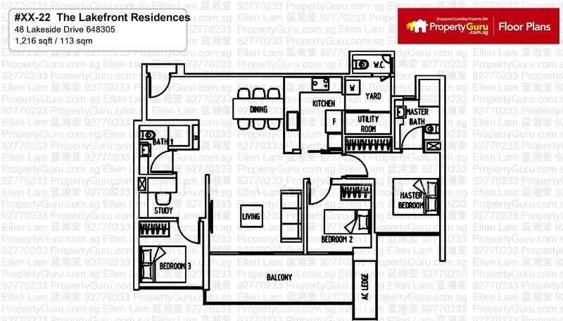 The Lakefront Residences, 46 Lakeside Drive, 3 Bedrooms, 1,216 sqft, Condominium For Rent, by Ellen Lam 蓝湘莹, 21250569 - PropertyGuru.com.sg