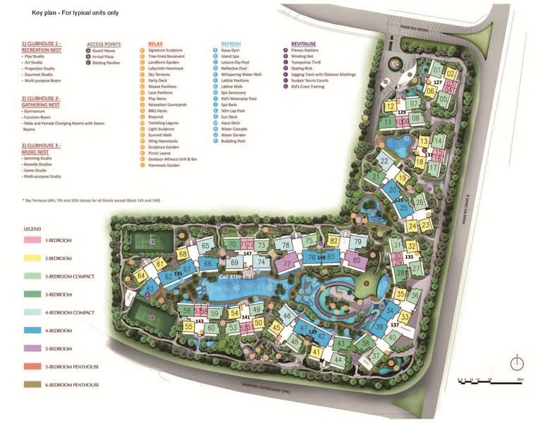 D'Nest, 145 Pasir Ris Grove, 4 Bedrooms, 1,432 sqft, Condominium For Rent, by Jeffrey Tang, 21345484 - Site Plan and Facilities Listing - PropertyGuru.com.sg