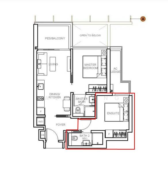 The ensuite master room is highlighted in red box