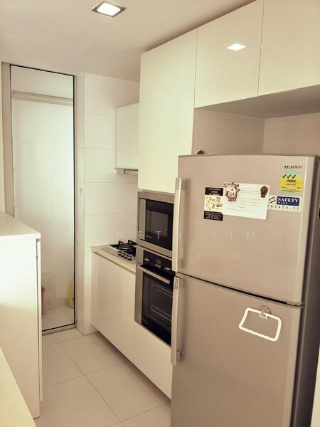 Kitchen with Microwave oven ,fridge , gas stove 