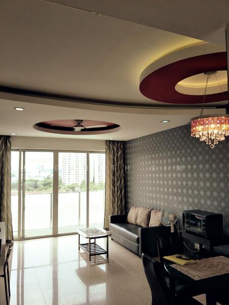 Ceiling fan, cove lights nice design...