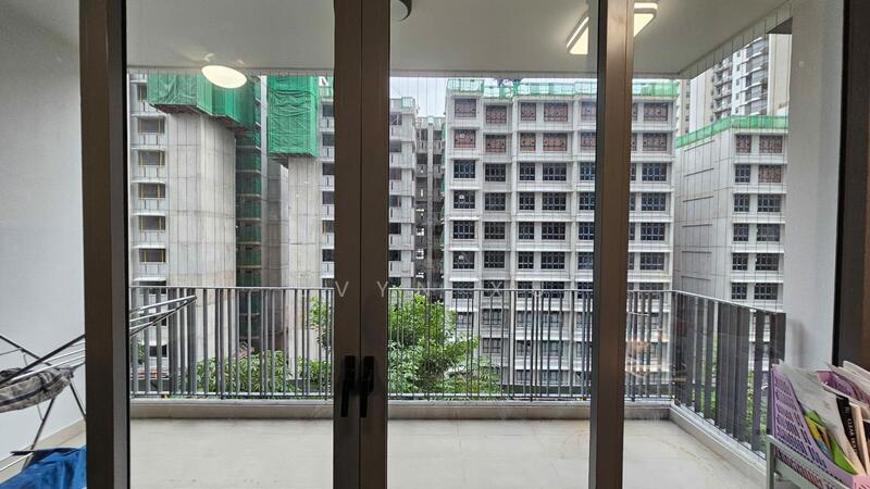 The balcony and rooms are currently facing a construction site