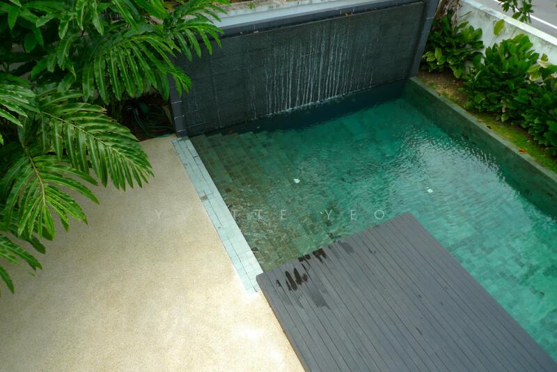 pool view with water feature from the top balcony