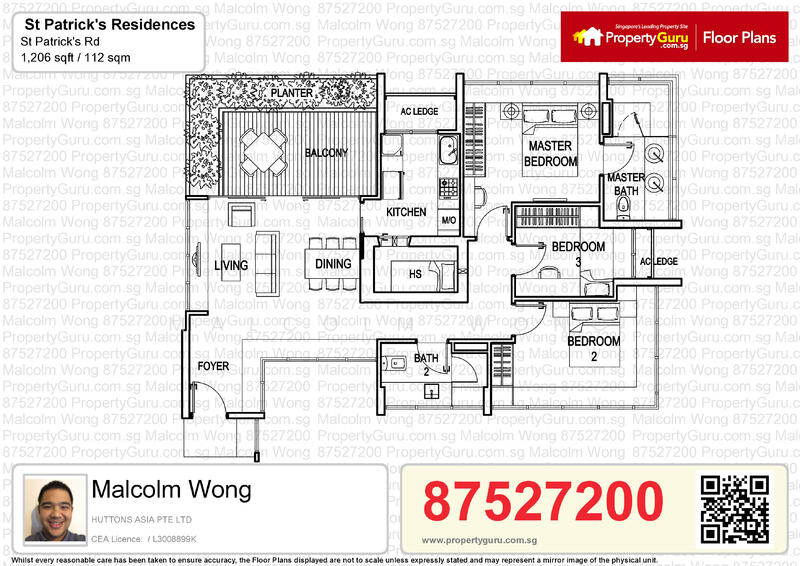 St Patrick's Residences, 50-60 St Patrick's Road, 3 Bedrooms, 1,206 sqft, Apartment For Rent, by Malcolm Wong, 22126559 - PropertyGuru.com.sg