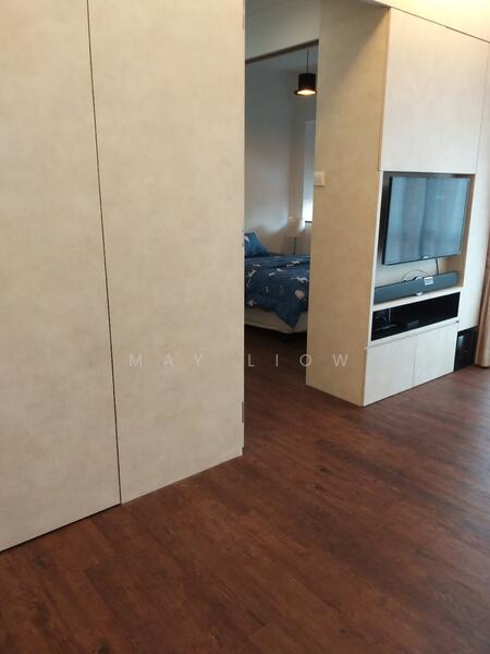 Living Room with wall hung TV soundbar and subwoofer