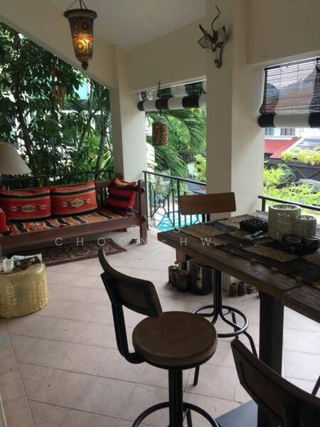 Oriele Crescent , Raffles Park Bungalow House For Sale at S$ 25,000,000 | PropertyGuru Singapore - Balcony outside family room. Pool view, breezy.