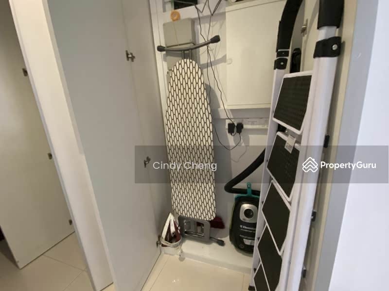 Ironing board, ladder, vacuum cleaner 