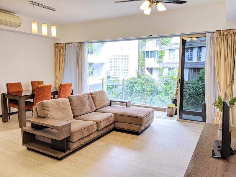 Living/ dining area opens to full length balcony