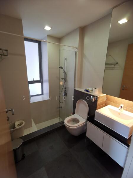 Attached bathroom with sunken bath