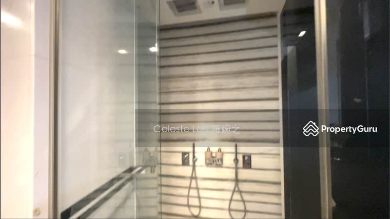 Dual rain shower in bathroom. 