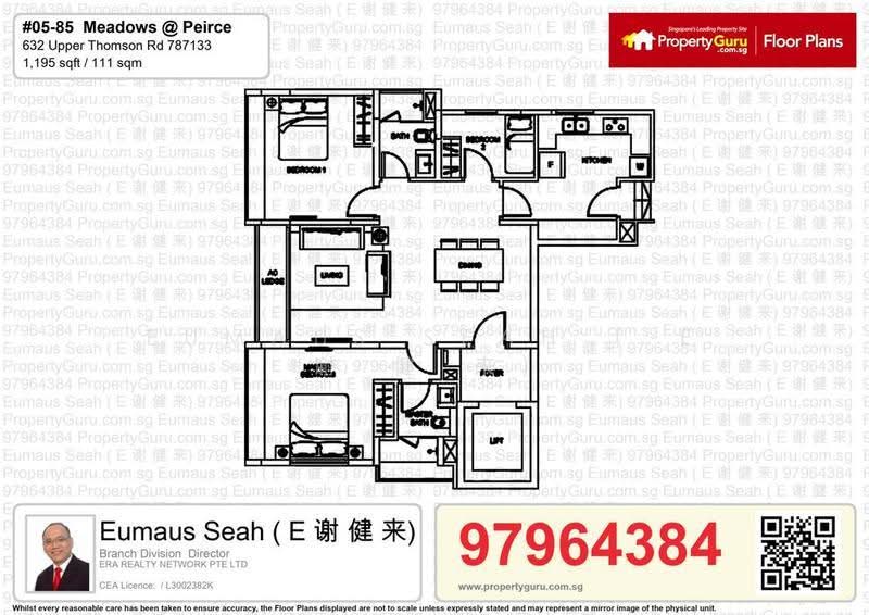Meadows @ Peirce, 632 Upper Thomson Road, Mandai / Upper Thomson, 3 Bedrooms, 1,195 sqft, Condominium For Rent, by Eumaus Seah ( E 谢 健 来), 23908804 - PropertyGuru.com.sg