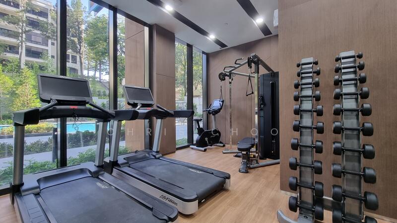 Modern gym facing pool