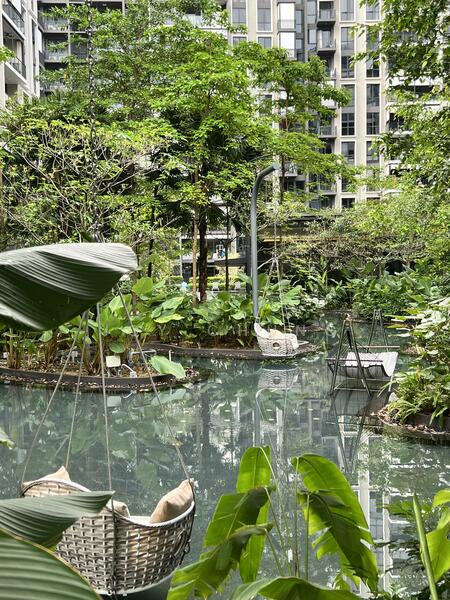 Tranquil waterway with waterbeds