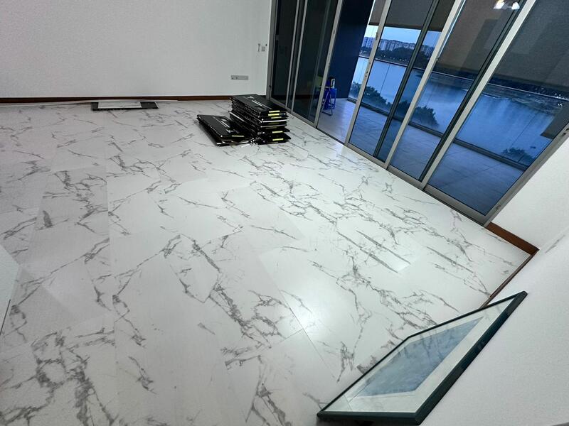 Living/dining floor newly paved with Vinyl Tiles.