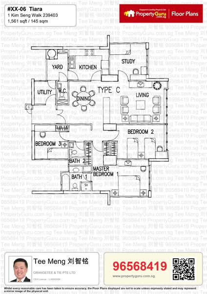 Tiara, 1 Kim Seng Walk, 4 Bedrooms, 1,561 sqft, Apartment For Rent, by Tee Meng 刘智铭, 24089872 - PropertyGuru.com.sg