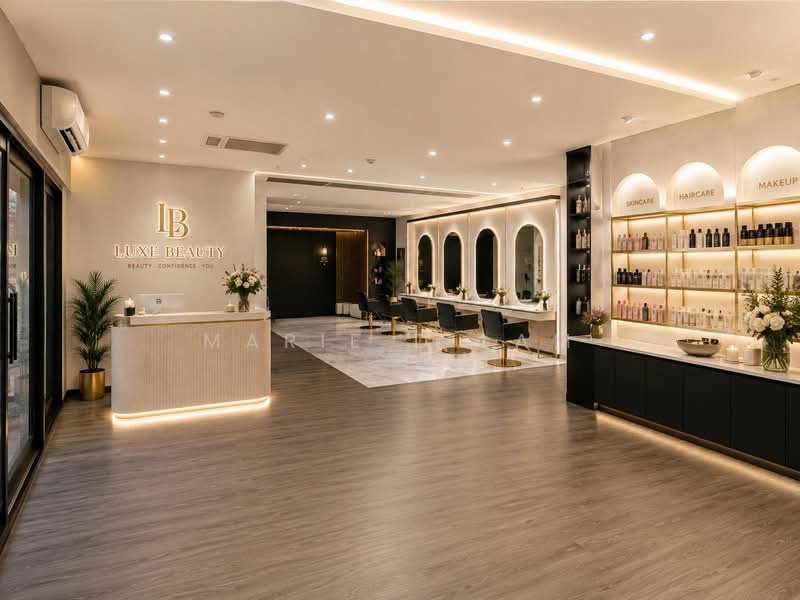 The Adelphi, 1 Coleman Street, 805 sqft, Mall Shop For Sale, by Marie D Lam, 24125506 - AI generated idea of a beauty palour with actual space photo - CommercialGuru.com.sg