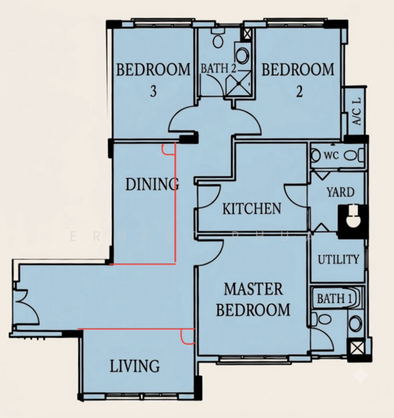 Kentish Court, 33 Oxford Road, 3 Bedrooms, 1,227 sqft, Apartment For Sale, by Ernest Phua, 24128418 - Current Set up - PropertyGuru.com.sg