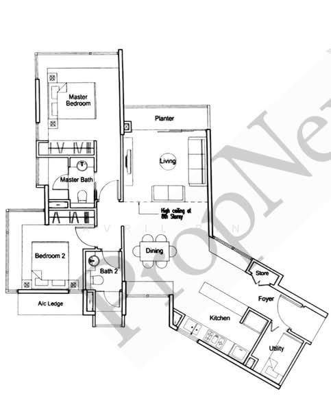 Parc Emily, 11 Mount Emily Road, 2 Bedrooms, 969 sqft, Condominium For Rent, by Avril Bin, 24240351 - Floorplan - PropertyGuru.com.sg