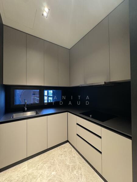 Kitchen has plenty of cabinet spaces. Gagganeau electric hon and hood. 