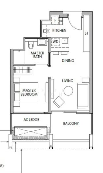 Riviere, 1 Jiak Kim Street, 1 Bedroom, 560 sqft, Condominium For Rent, by Keith Teoh, 24403849 - Floor Plan 560sf - PropertyGuru.com.sg