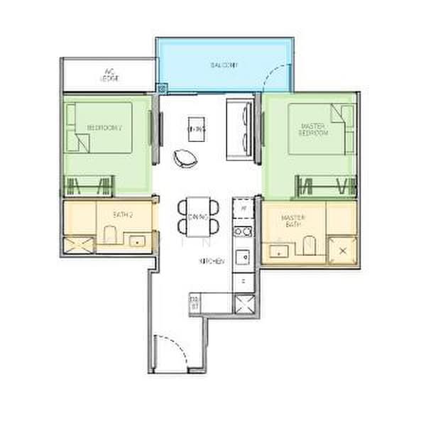 Park Colonial, 12 Woodleigh Lane, 2 Bedrooms, 635 sqft, Condominium For Rent, by Kevin Tan, 24488095 - Privacy from an efficient 2 bed 2 bath dumbell layout. - PropertyGuru.com.sg