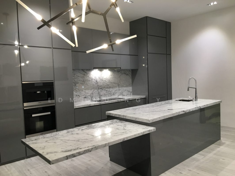 Dry kitchen equipped with designer appliances.