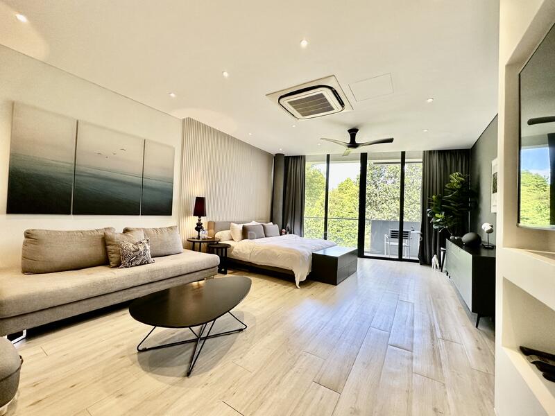 Well-lit and spacious master bedroom without the morning sun.  