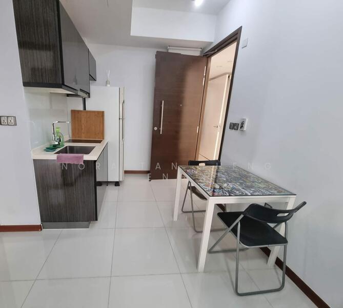 kitchen with ample storage fits full size fridge