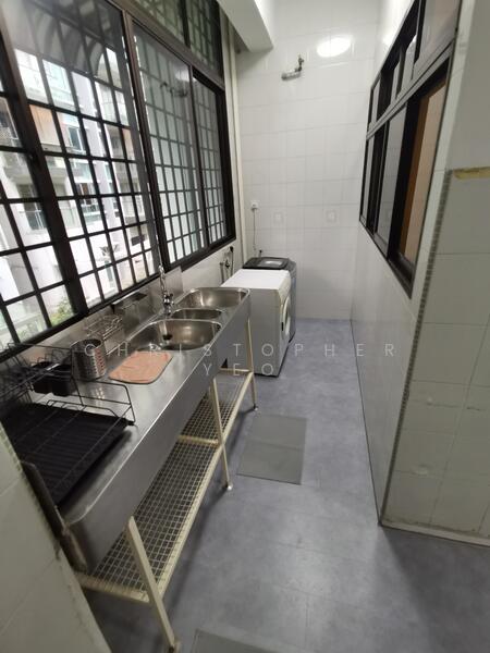 Kitchen yard with wash basin, washing machine and dryer